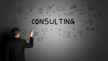 businessman drawing a creative idea sketch