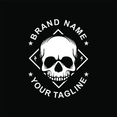 Black And White, Modern, Trendy, Youthful Skull Badge T-shirt Lifestyle Design Branding Identity Illustration