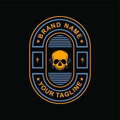 Modern, Trendy, Youthful Skull Badge Emblem T-shirt Lifestyle Design Branding Identity Illustration