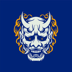 Trendy, Youthful Traditional Japanese Oni Mask Tattoo T-shirt Lifestyle Design Branding Identity Illustration