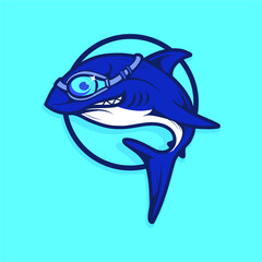 Modern, Fun, Cartoon Shark Mascot Sport Vector Logo Illustration