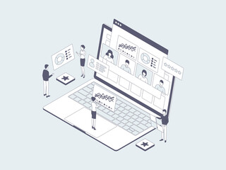 Employee Performance Isometric Illustration Lineal Grey. Suitable for Mobile App, Website, Banner, Diagrams, Infographics, and Other Graphic Assets.