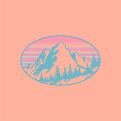 Vintage Ourdoor Adventure Mountain Peak Logo T-shirt Badge Vector Illustration