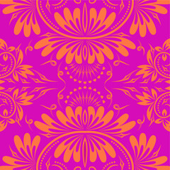 Fototapeta na wymiar Luxury Ruby Red And Orange Traditional Flower Motif Background Seamless Pattern Vector Illustration