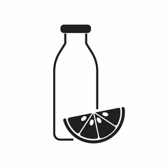 Bottle with sliced orange. Dietology sign