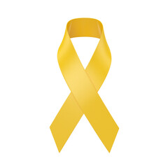 Yellow awareness ribbon on white background, 3d render
