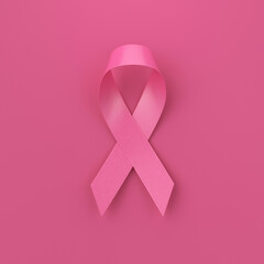 Pink awareness ribbon on pink background, 3d render