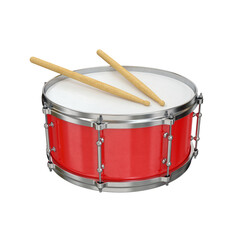 Drum and drumsticks red on white background, 3d render
