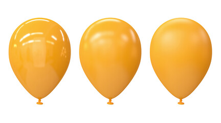 A set of glossy and matte yellow balloons on a white background, 3d render