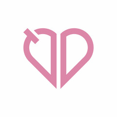 Initial Letter QD Love Heart Logo Design vector