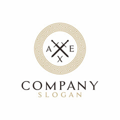Obraz premium AXE Wordmark Ancient Greek Circle Border Frame for Law Firm Logo Design Vector