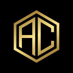 golden initial letter AC hexagon logo design vector
