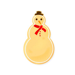 Gingerbread snowman isolated on white background. Homemade cookie decorated with icing frosted for New Year's party. Vector illustration of Christmas dessert concept.