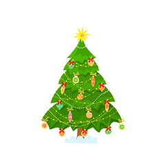 Decorated Christmas tree. The isolated image on a white background. Vector. Illustration. Graphic design template.