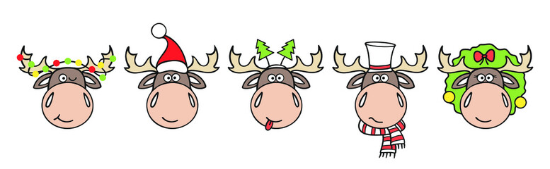 Set of funny Christmas mooses. 
