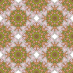 Vector seamless background. Endless colorful texture. Use for wallpaper, textile, book cover, clothes. In rose, green, brown colors