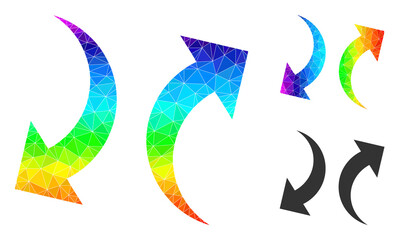 Low-poly exchange arrows icon with spectral vibrant. Spectral vibrant polygonal exchange arrows vector is combined with scattered colored triangles.