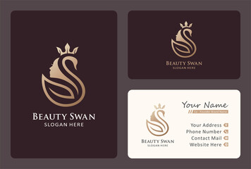 beauty face combine with swan and crown logo design. © jempolan