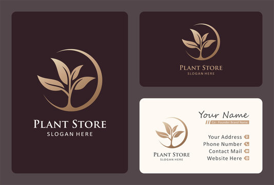 plant or flower store logo design with business card template.
