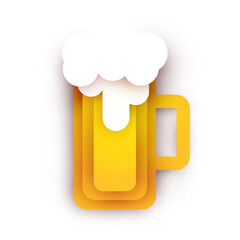 Beer mug in modern geometric style. Minimalistic paper cut design element. Template for branding event, ads, background. Vector illustration.