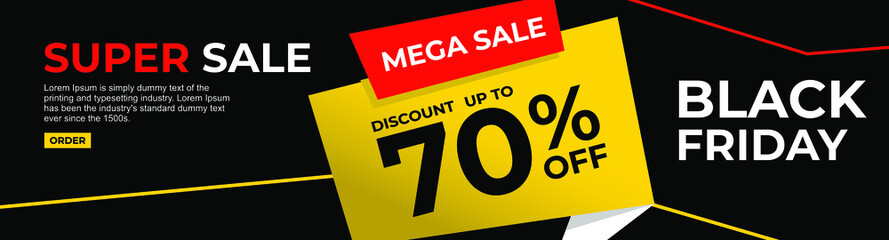 Sale banner design with discount up to 70% off. Flash sale vector template.