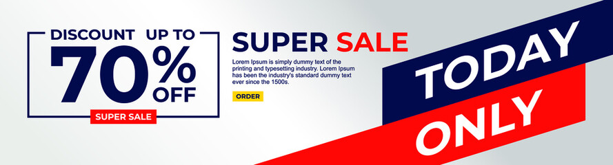 Sale banner design with discount up to 70% off. Flash sale vector template.