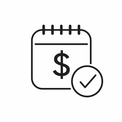 Financial planning and Pay day line icon. Calendar with dollar and check mark - obrazy, fototapety, plakaty