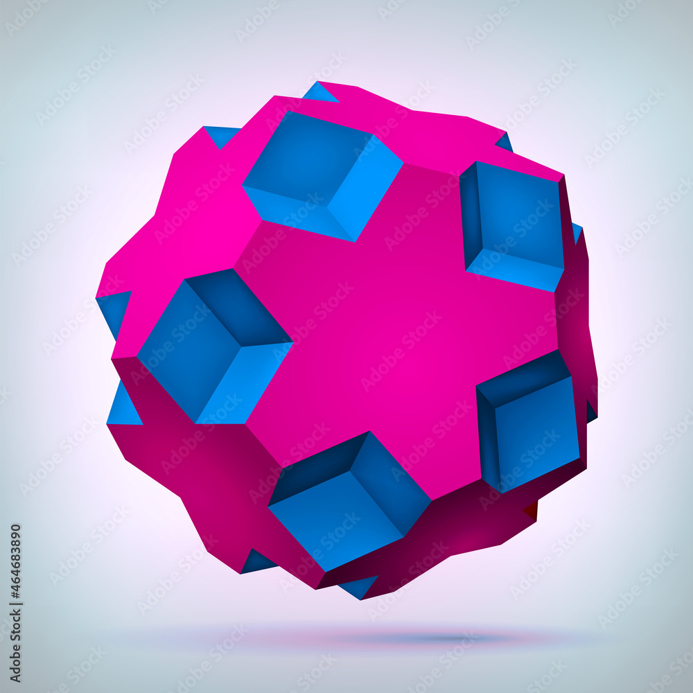 Poster volume polyhedron color star, 3d object, geometry shape, mesh version, abstract vector element for y