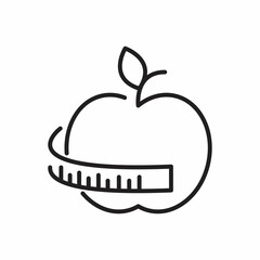 Healthy food, Healthy Diet Weight loss line icon. Apple fruit with measuring tape