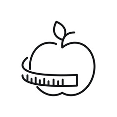 Healthy food, Healthy Diet Weight loss line icon. Apple fruit with measuring tape
