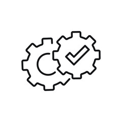 Gear with Check Mark line icon. Maintenance Service with Tick