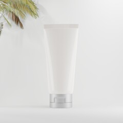 cosmetic white  tube with the metal cap on 3d background 3d render