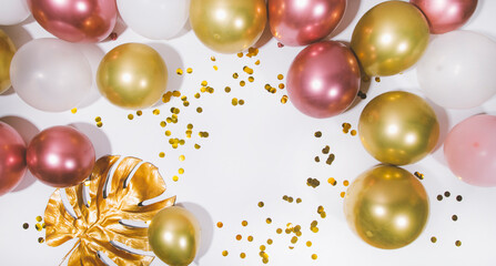 festive background with colorful balloons and confetti, template for a Birthday party, invitation, greeting card