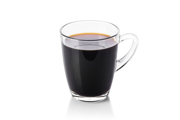 transparent cup of black coffee isolated on white background