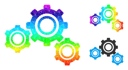 lowpoly gears icon with rainbow vibrant. Spectrum vibrant polygonal gears vector is designed of chaotic colorful triangles. Flat geometric polygonal illustration created from gears icon.