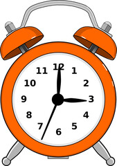 orange retro vintage analog alarm watch clock 03h00 clipart vector image color and hour min sec editable changeable