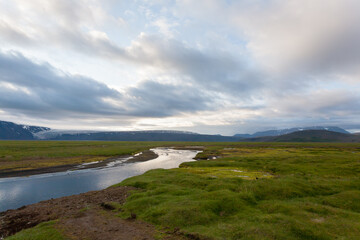 Fototapeta na wymiar Panorama from Hvitarvatn area, Iceland rural landscape