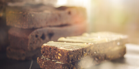 Chocoloate shortbread cookies close up view