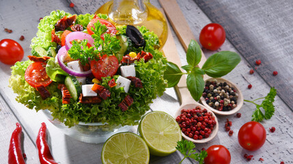 Composition with vegetable salad bowl