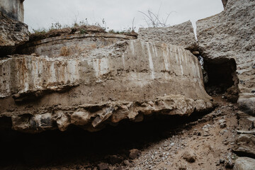 The construction of concrete wartime bunkers on the shores of the Baltic Sea collapsed