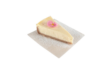 cheasecake with flower isolated on white