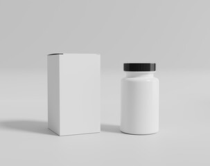 White pill case with a box, round plastic container