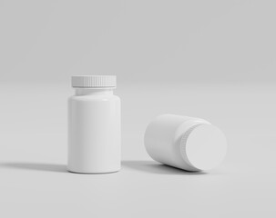 White pill case, round plastic container