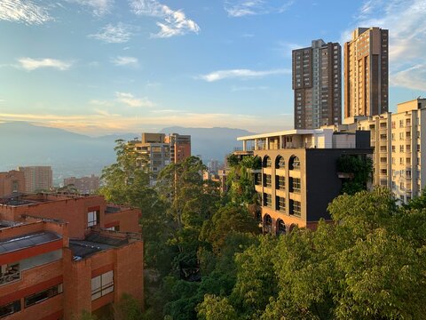 View of residential business in El Poblado in Medellín, Colombia