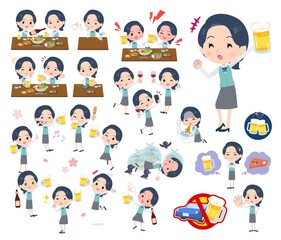 お酒に関する事務員女性のセット