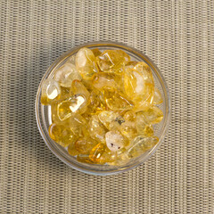 Citrine yellow gem geode crystals geological mineral as nice background close up