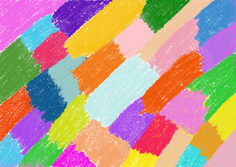 Fototapeta premium Rainbow crayon scribble doodle stripe sketches pastel color pencil hand drawn. Kid painting sheet.