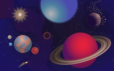 Obraz na płótnie Canvas Gradient illustration space universe with planet satellits and stars