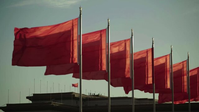 China's red flags waving in the wind