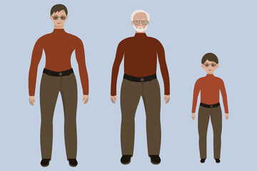 characters of three ages, grandfather, dad, and son